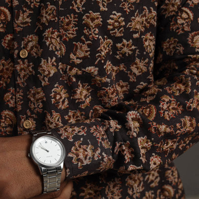 Brown - Pedana Block Print Cotton Men Kalamkari Shirt 12