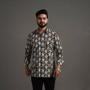 Black - Bagru Block Printed Cotton Men Full Sleeve Shirt 12