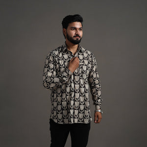 Black - Bagru Block Printed Cotton Men Full Sleeve Shirt 12