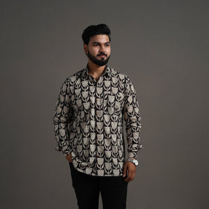 Black - Bagru Block Printed Cotton Men Full Sleeve Shirt 12