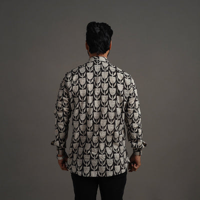 Black - Bagru Block Printed Cotton Men Full Sleeve Shirt 12