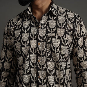 Black - Bagru Block Printed Cotton Men Full Sleeve Shirt 12