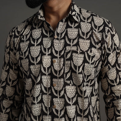 Black - Bagru Block Printed Cotton Men Full Sleeve Shirt 12