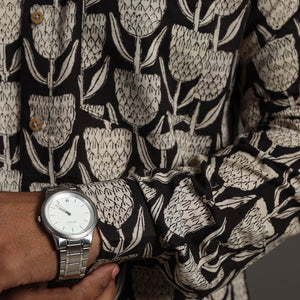 Black - Bagru Block Printed Cotton Men Full Sleeve Shirt 12