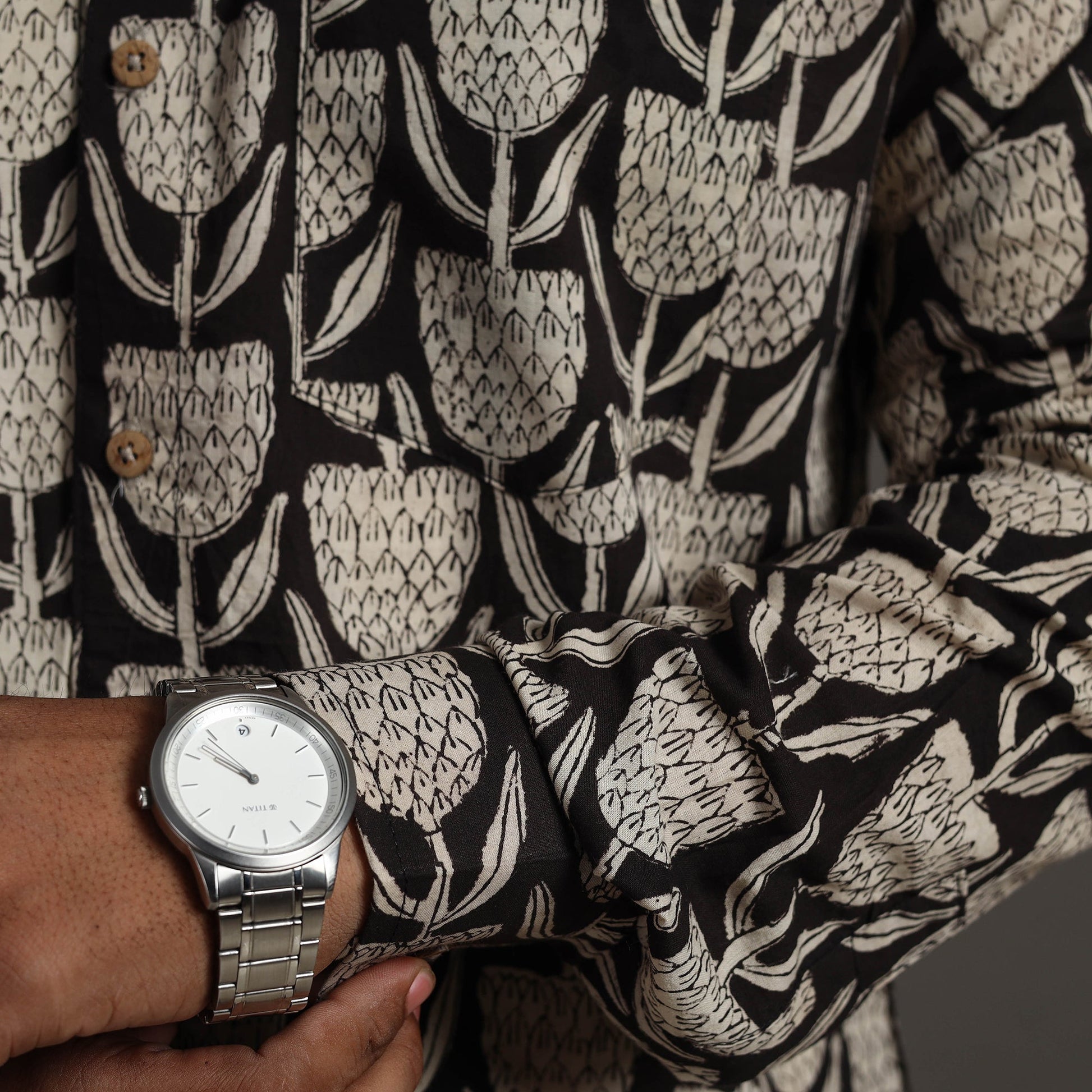 Black - Bagru Block Printed Cotton Men Full Sleeve Shirt 12