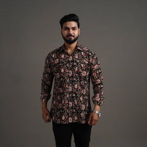 Black - Bagru Block Printed Cotton Men Full Sleeve Shirt 15