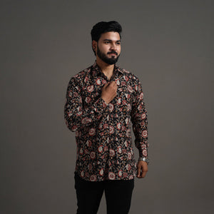 Black - Bagru Block Printed Cotton Men Full Sleeve Shirt 15