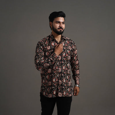 Black - Bagru Block Printed Cotton Men Full Sleeve Shirt 15