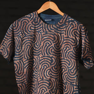 Blue - Bindaas Block Art Printed Cotton Round Neck T-shirt
