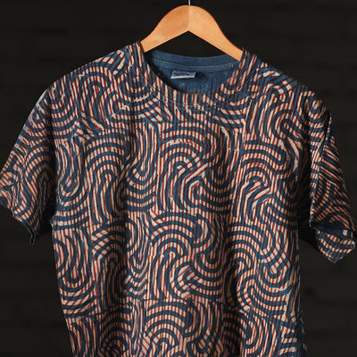 Blue - Bindaas Block Art Printed Cotton Round Neck T-shirt