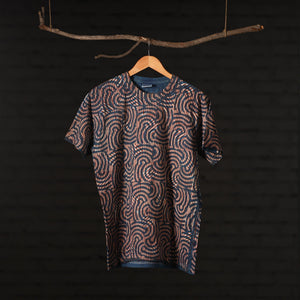 Blue - Bindaas Block Art Printed Cotton Round Neck T-shirt