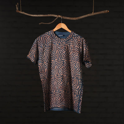 Blue - Bindaas Block Art Printed Cotton Round Neck T-shirt