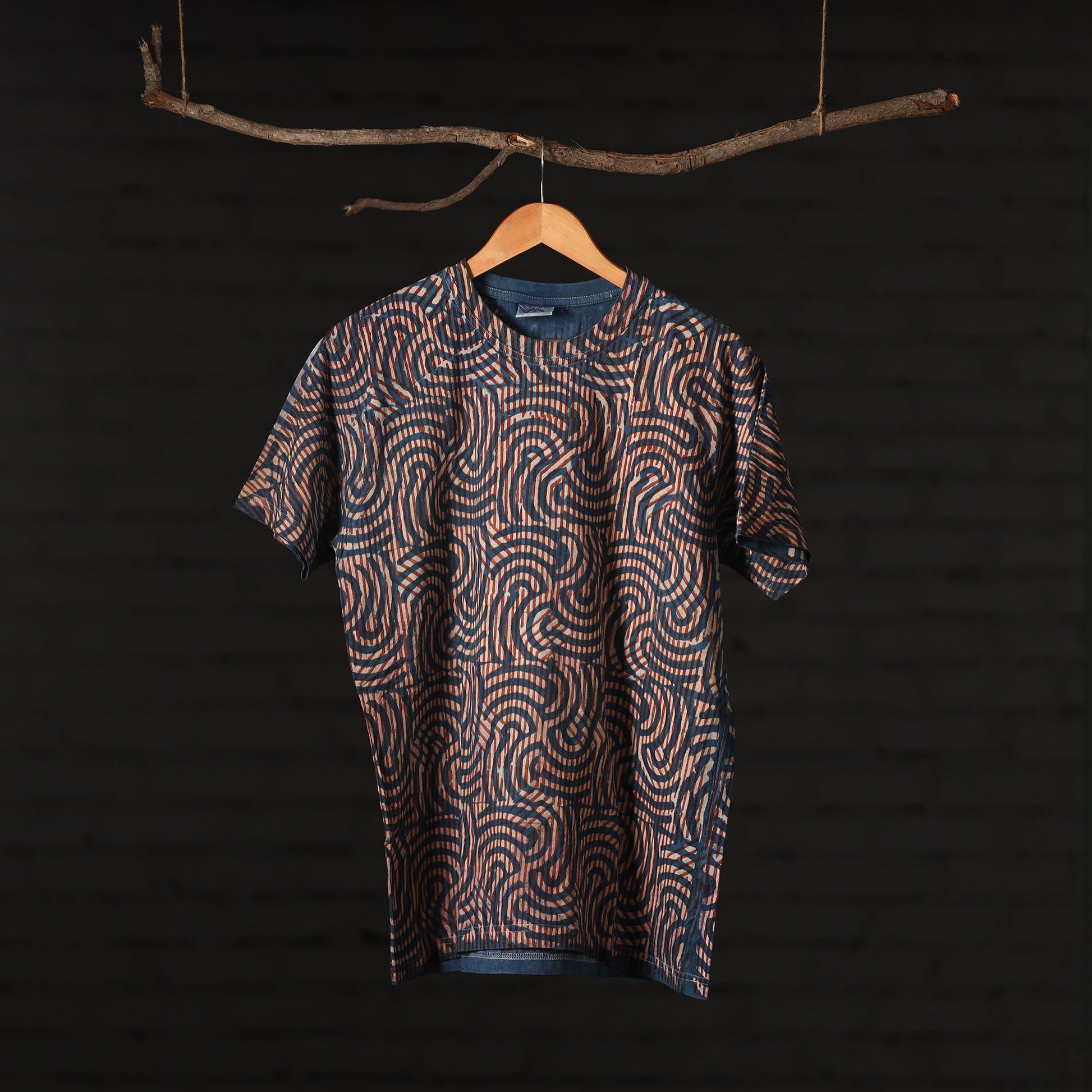 Blue - Bindaas Block Art Printed Cotton Round Neck T-shirt