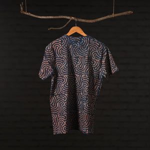 Blue - Bindaas Block Art Printed Cotton Round Neck T-shirt