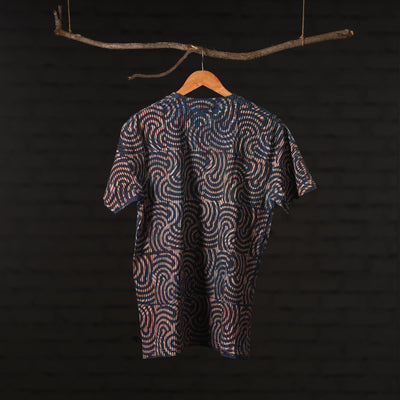 Blue - Bindaas Block Art Printed Cotton Round Neck T-shirt