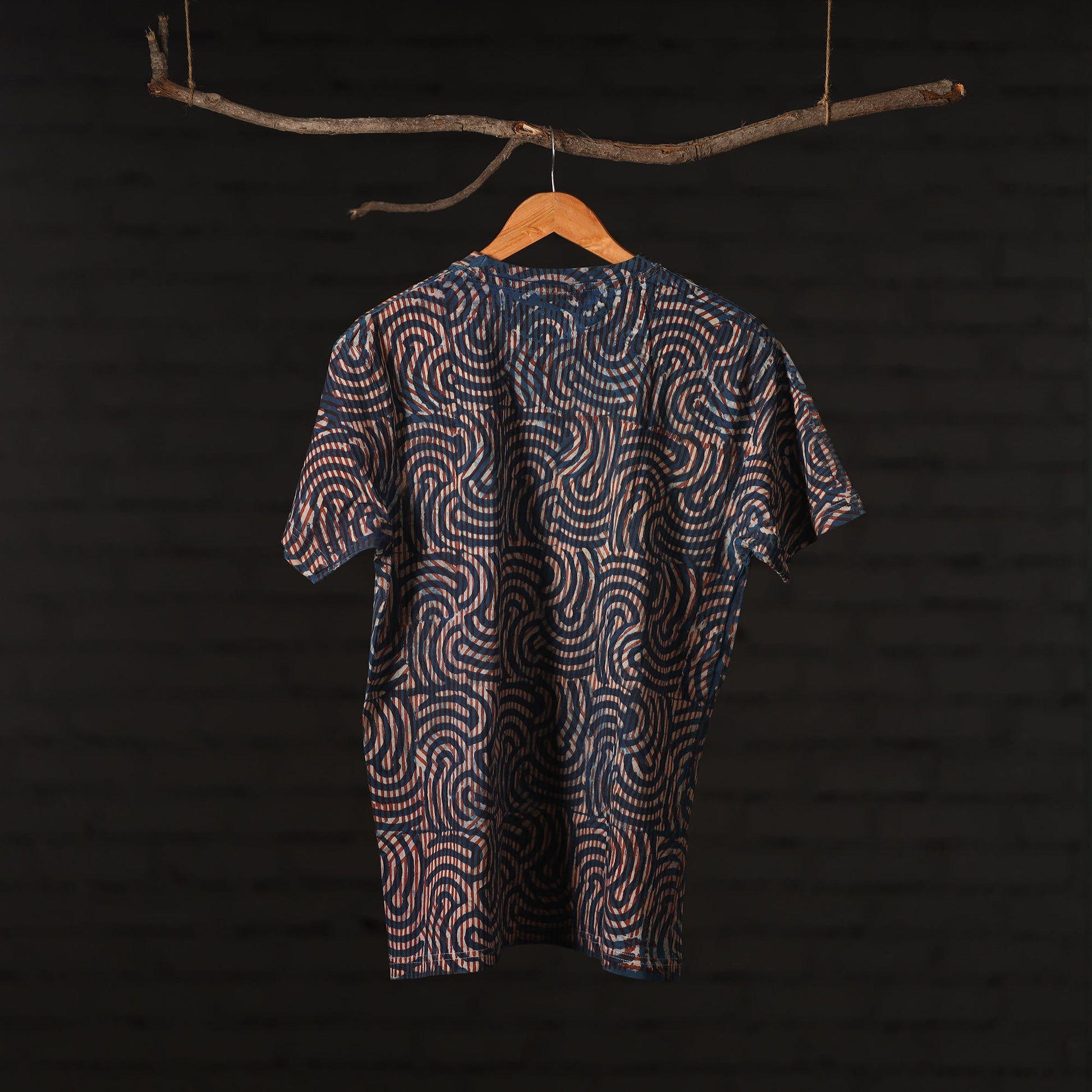 Blue - Bindaas Block Art Printed Cotton Round Neck T-shirt