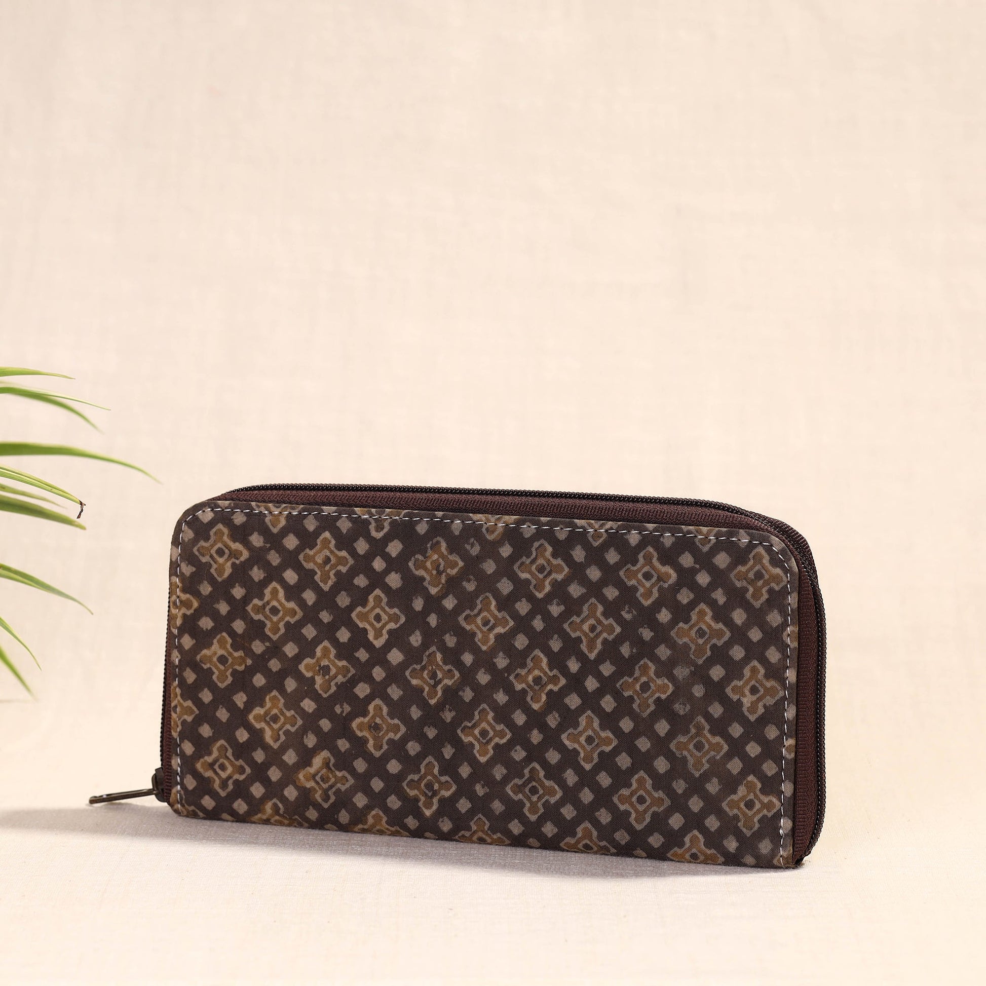 Brown - Handcrafted Block Printed Fabric Clutch Wallet