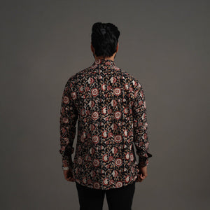 Black - Bagru Block Printed Cotton Men Full Sleeve Shirt 15