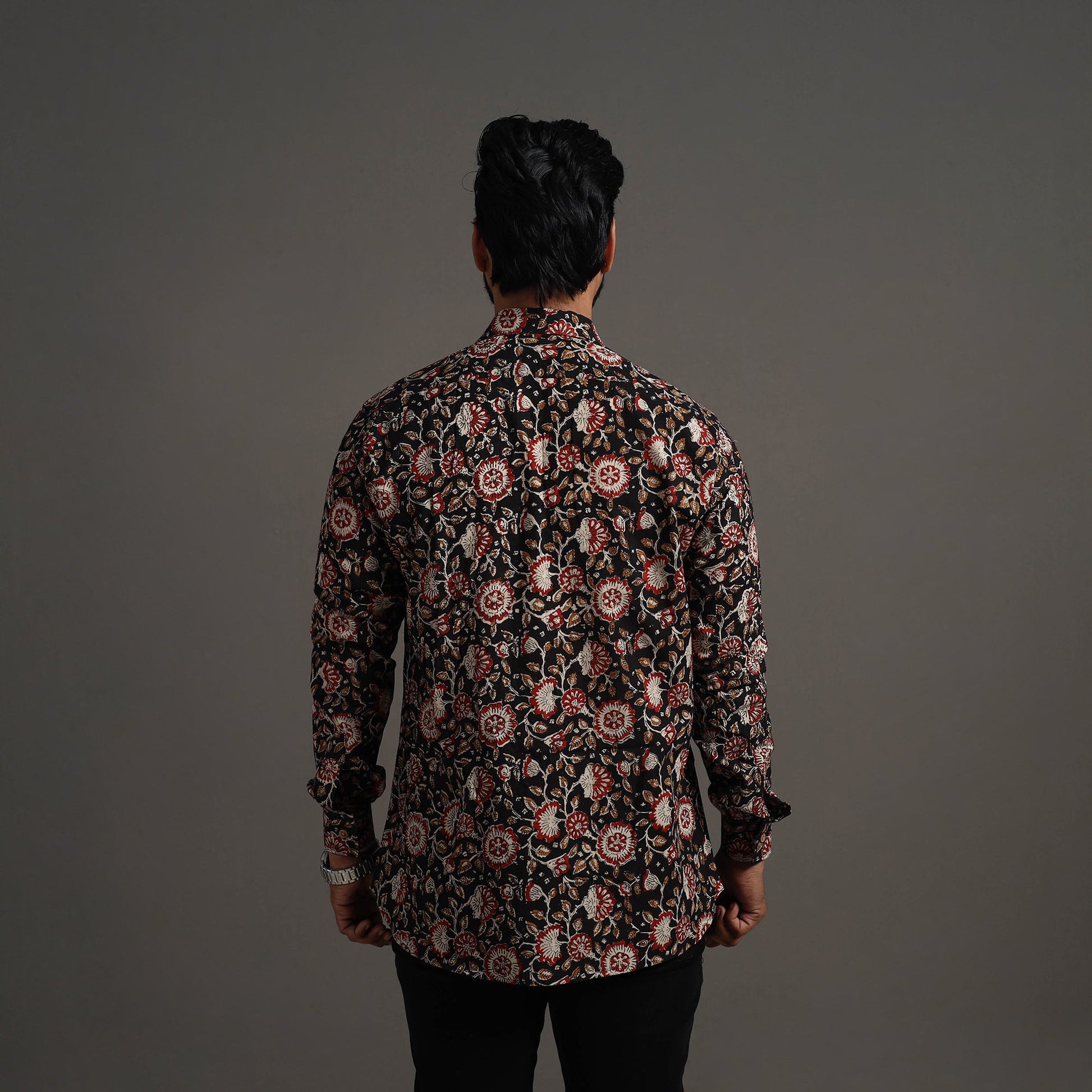 Black - Bagru Block Printed Cotton Men Full Sleeve Shirt 15