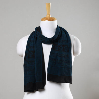 Blue - Bagh Hand Block Printed Crepe Silk Stole