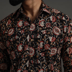 Black - Bagru Block Printed Cotton Men Full Sleeve Shirt 15
