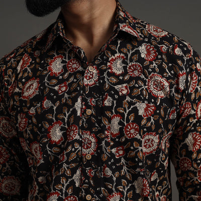 Black - Bagru Block Printed Cotton Men Full Sleeve Shirt 15
