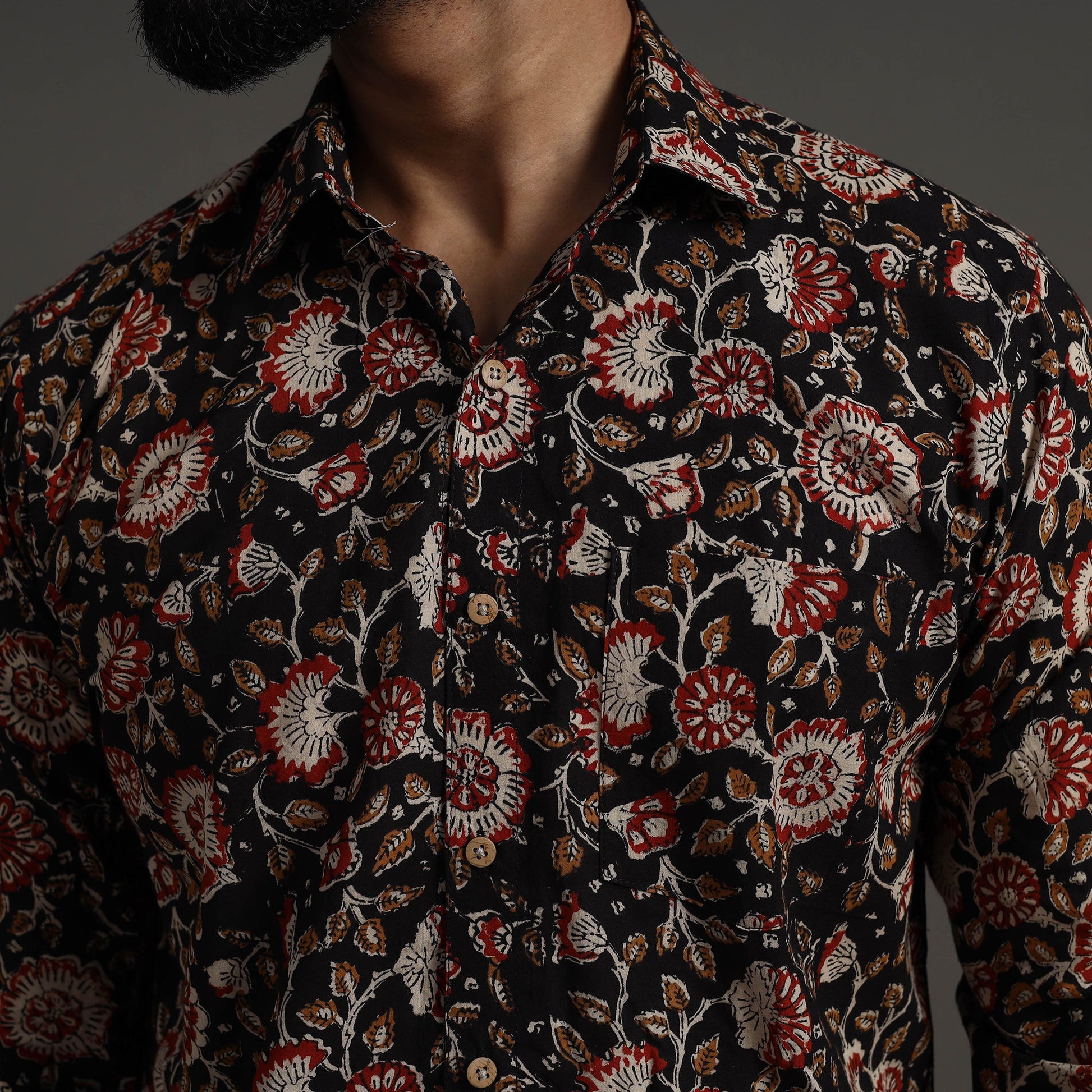 Black - Bagru Block Printed Cotton Men Full Sleeve Shirt 15