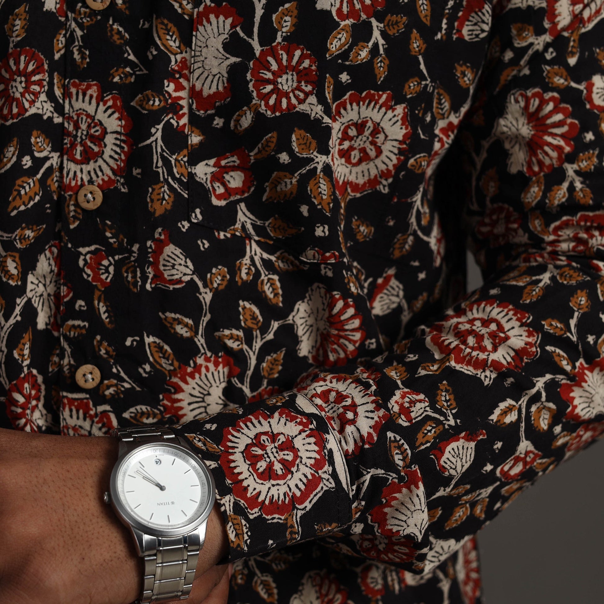 Black - Bagru Block Printed Cotton Men Full Sleeve Shirt 15