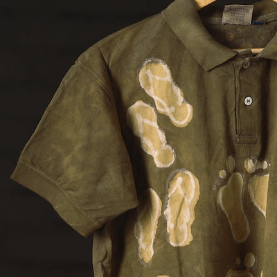 Brown - Green - Bindaas Natural Dyed Art Block Print Polo Collar T-shirt in Cotton