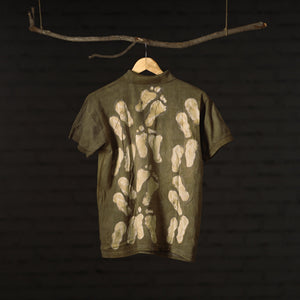 Brown - Green - Bindaas Natural Dyed Art Block Print Polo Collar T-shirt in Cotton