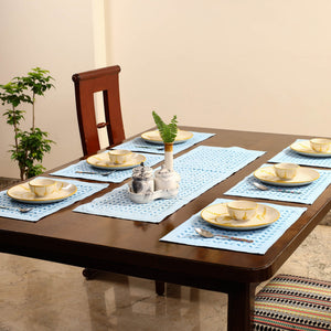 Blue - Applique Cut Work Table Runner with Table Mat Set 51