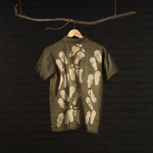 Brown - Green - Bindaas Natural Dyed Art Block Print Polo Collar T-shirt in Cotton