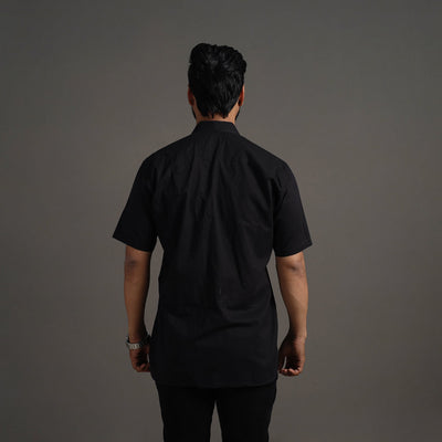 Black - Plain Cotton Men Half Sleeve Shirt 06