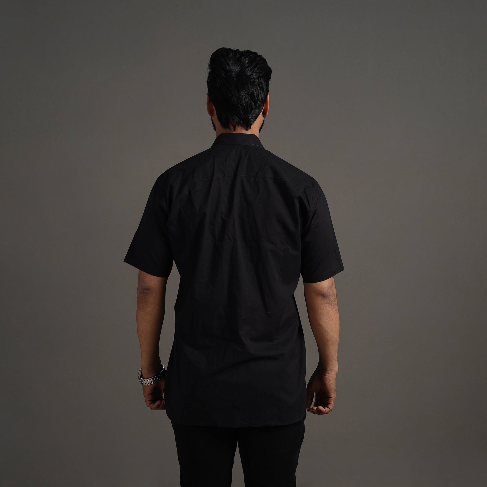 Black - Plain Cotton Men Half Sleeve Shirt 06