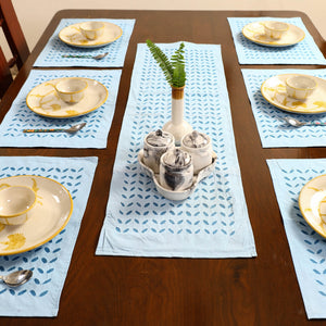 Blue - Applique Cut Work Table Runner with Table Mat Set 51