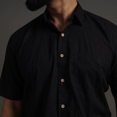 Black - Plain Cotton Men Half Sleeve Shirt 06