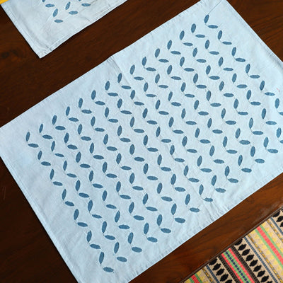 Blue - Applique Cut Work Table Runner with Table Mat Set 51