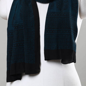 Blue - Bagh Hand Block Printed Crepe Silk Stole