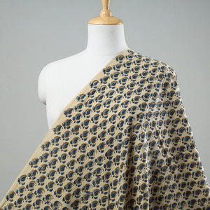 Beige - Paisley Design Ajrakh Hand Block Printed Cotton Fabric