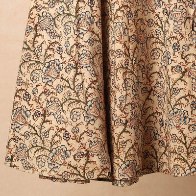 Beige - Kalamkari Block Printed Cotton Wrap Around Skirt