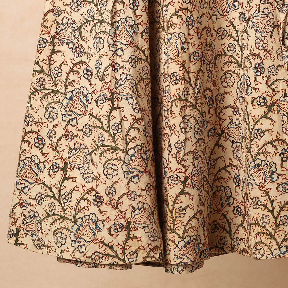 Beige - Kalamkari Block Printed Cotton Wrap Around Skirt