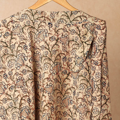 Beige - Kalamkari Block Printed Cotton Wrap Around Skirt