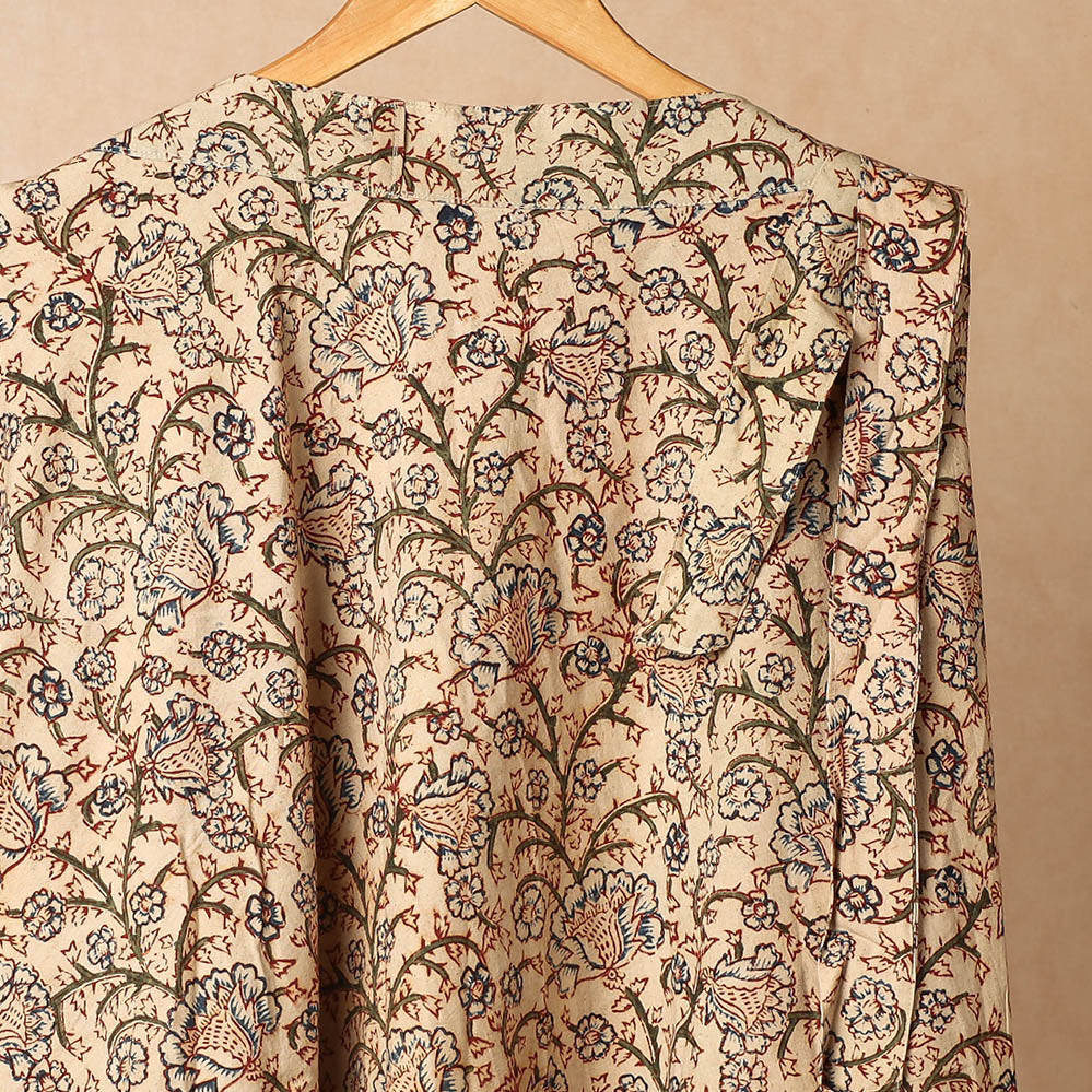 Beige - Kalamkari Block Printed Cotton Wrap Around Skirt