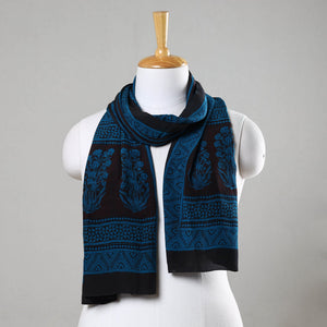 Blue - Bagh Hand Block Printed Crepe Silk Stole