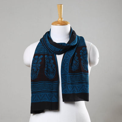 Blue - Bagh Hand Block Printed Crepe Silk Stole