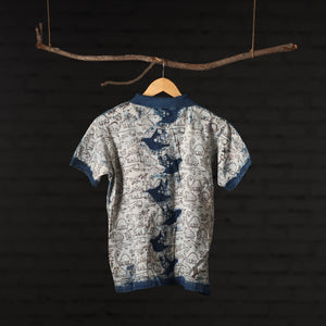 Beige - Bindaas Natural Dyed Art Block Print Polo Collar T-shirt in Cotton