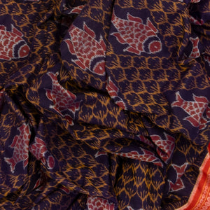 Violet Handloom Orissa Cotton Saree With Tie & Dye Fish Motifs