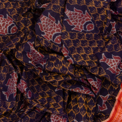 Violet Handloom Orissa Cotton Saree With Tie & Dye Fish Motifs