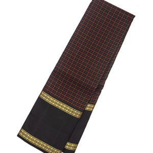 Black Handloom Kanchipuram Silk Saree With Silk Checks