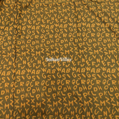 Mehndi Green English Alphabet Sambalpuri Ikat Cotton Fabric